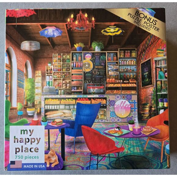 RoseArt My Happy Place Boho Coffeeshop 750 pc Lars Stewart Complete Preowned - Picture 1 of 6